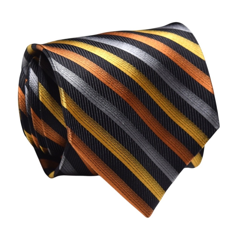 Vintage Bullock Jones Repp Striped Silk Tie Orange Yellow Silver Italy XL 61.25"